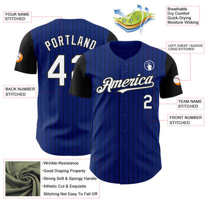Custom Royal Black Pinstripe White Authentic Two Tone Baseball Jersey