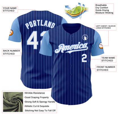 Custom Royal Light Blue Pinstripe White Authentic Two Tone Baseball Jersey