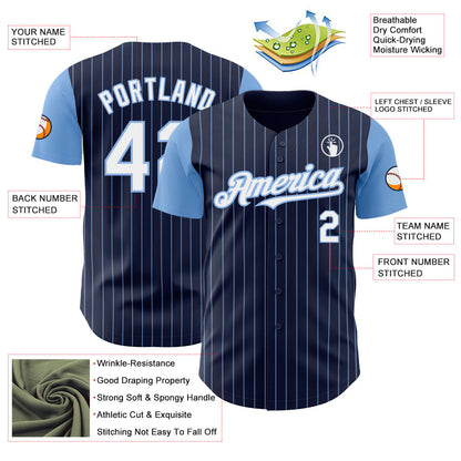 Custom Navy Light Blue Pinstripe White Authentic Two Tone Baseball Jersey