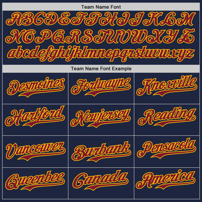 Custom Navy Crimson Pinstripe Gold Authentic Two Tone Baseball Jersey