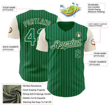 Custom Kelly Green Cream Pinstripe Cream Authentic Two Tone Baseball Jersey