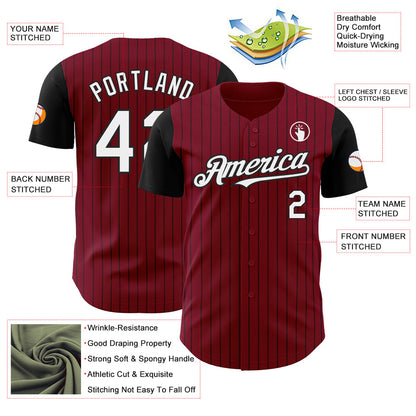 Custom Crimson Black Pinstripe White Authentic Two Tone Baseball Jersey
