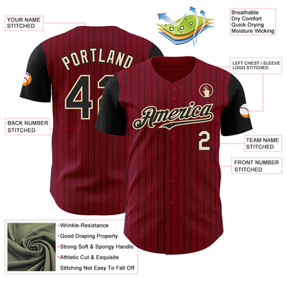 Custom Crimson Black Pinstripe Cream Authentic Two Tone Baseball Jersey
