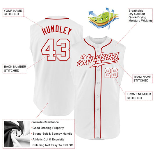 Custom White White-Red Authentic Sleeveless Baseball Jersey