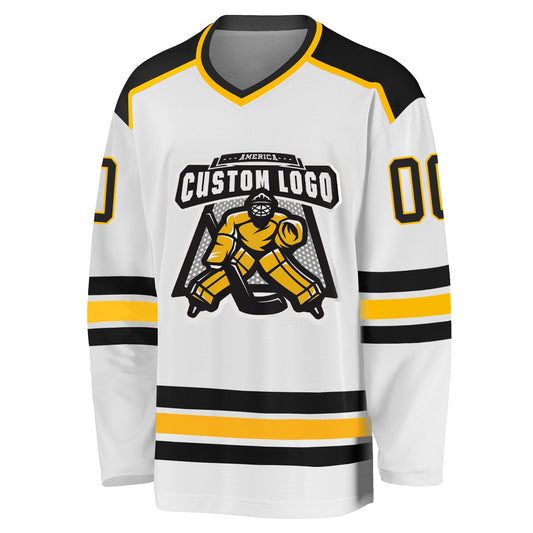 Custom White Black-Gold Hockey Jersey