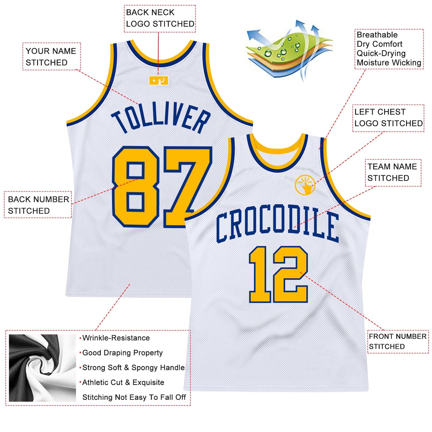 Custom White Gold-Royal Authentic Throwback Basketball Jersey