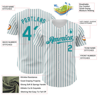 Custom White (Teal Gray Pinstripe) Teal-Gray Authentic Baseball Jersey