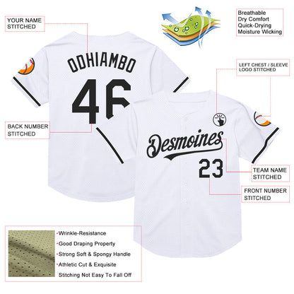 Custom White Black Mesh Authentic Throwback Baseball Jersey