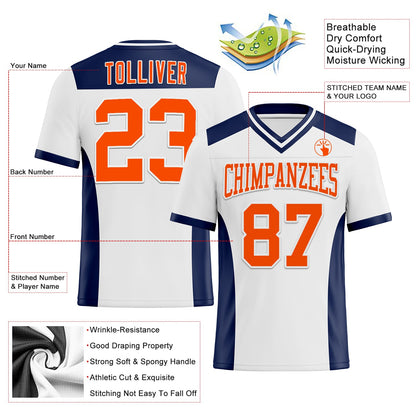 Custom White Orange-Navy Mesh Authentic Football Jersey