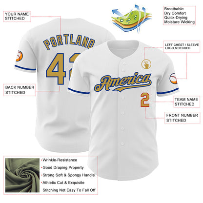 Custom White Old Gold Royal-Red Authentic Baseball Jersey