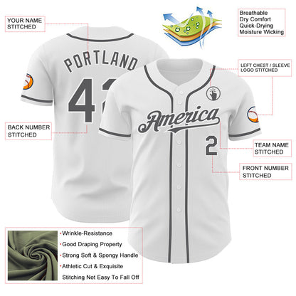 Custom White Steel Gray Authentic Baseball Jersey