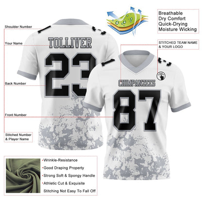 Custom White Black-Gray Splash Mesh Authentic Football Jersey