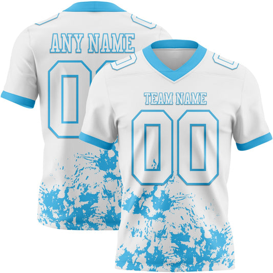 Custom White Sky Blue Splash Mesh Authentic Football Jersey