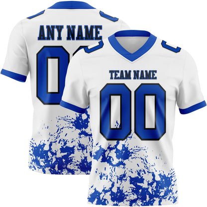 Custom White Thunder Blue-Black Splash Mesh Authentic Football Jersey