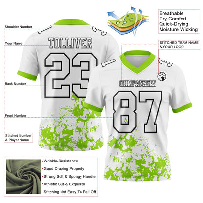 Custom White Neon Green-Black Splash Mesh Authentic Football Jersey