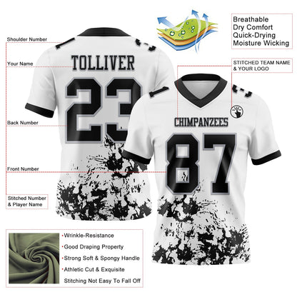 Custom White Black-Gray Splash Mesh Authentic Football Jersey