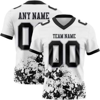 Custom White Black-Gray Splash Mesh Authentic Football Jersey