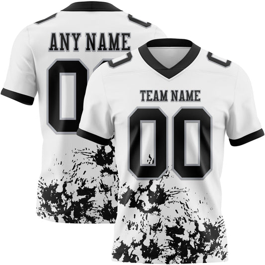 Custom White Black-Gray Splash Mesh Authentic Football Jersey