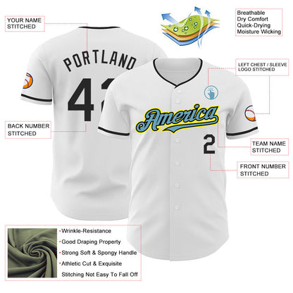 Custom White Black Shadow Blue-Light Yellow Authentic Baseball Jersey