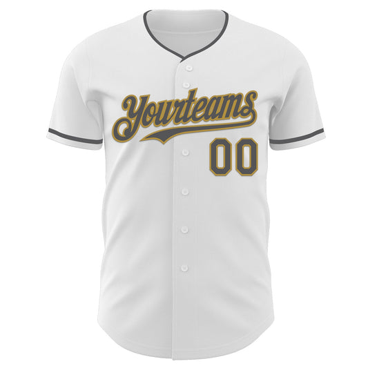 Custom White Steel Gray-Old Gold Authentic Baseball Jersey