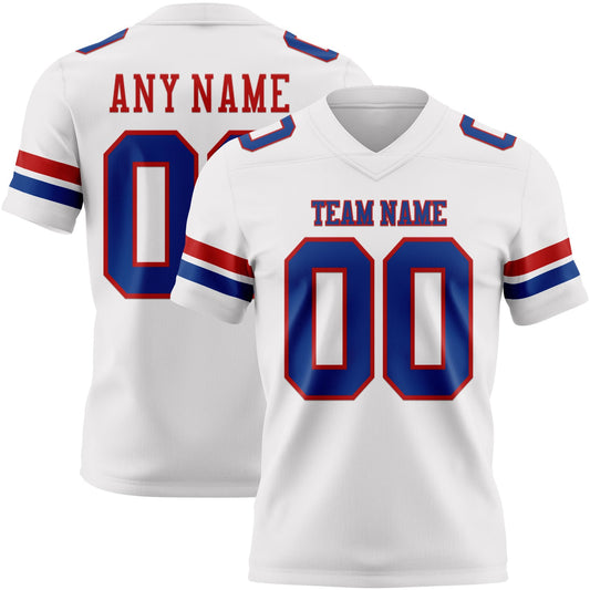 Custom White Royal-Red Mesh Authentic Football Jersey