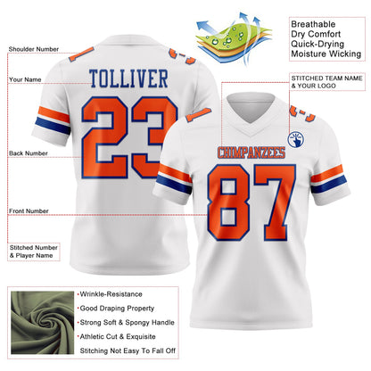 Custom White Orange-Royal Mesh Authentic Football Jersey