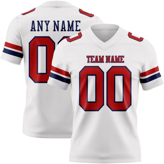 Custom White Red-Navy Mesh Authentic Football Jersey