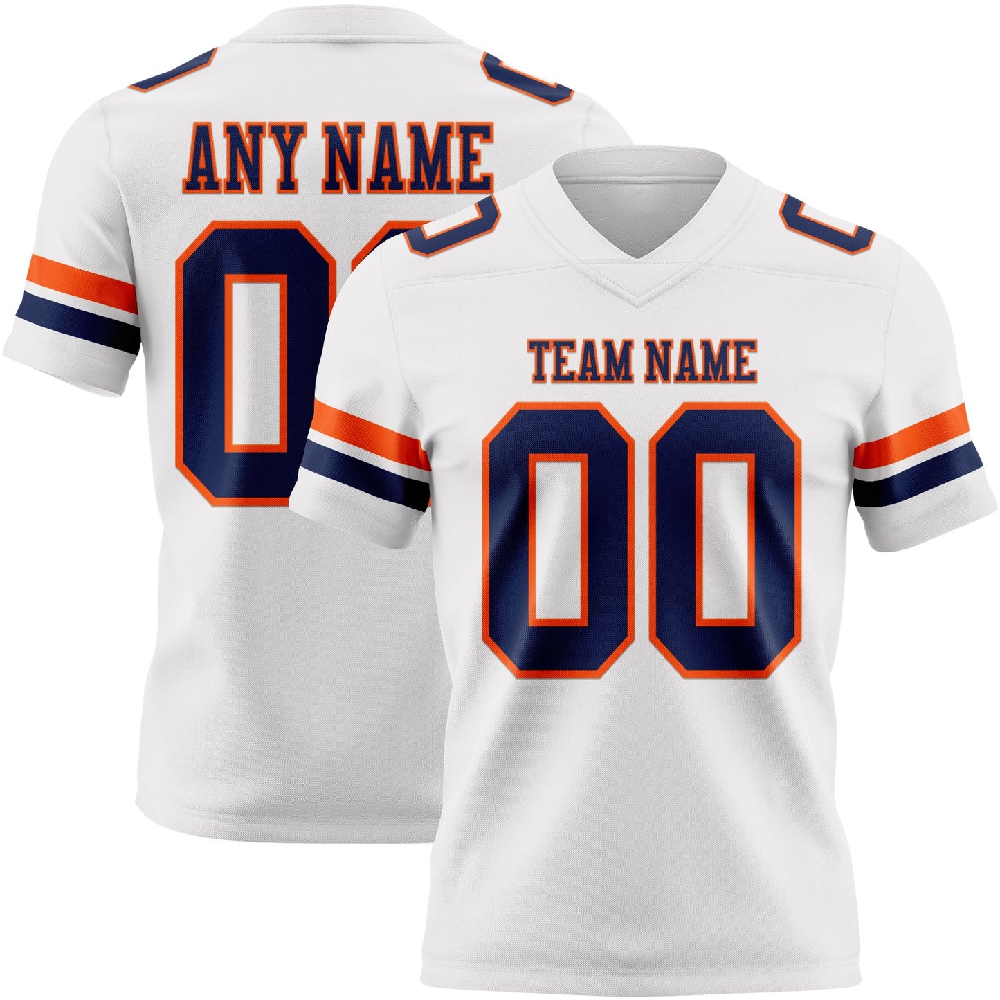 Custom White Navy-Orange Mesh Authentic Football Jersey