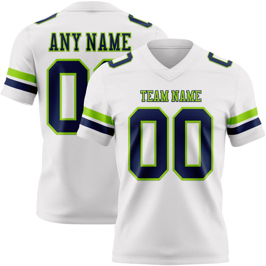 Custom White Navy-Neon Green Mesh Authentic Football Jersey