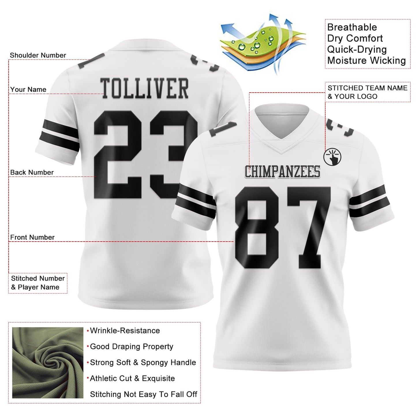Custom White Black Mesh Authentic Football Jersey