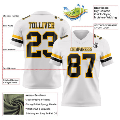 Custom White Black-Gold Mesh Authentic Football Jersey
