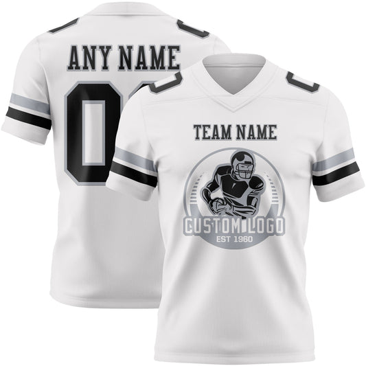 Custom White Black-Gray Mesh Authentic Football Jersey