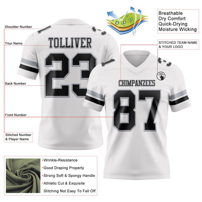 Custom White Black-Gray Mesh Authentic Football Jersey