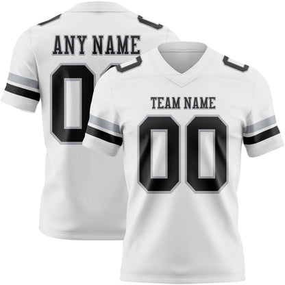 Custom White Black-Gray Mesh Authentic Football Jersey