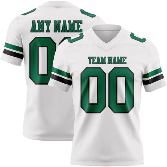 Custom White Kelly Green-Black Mesh Authentic Football Jersey