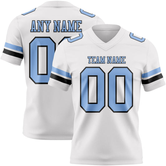 Custom White Light Blue-Black Mesh Authentic Football Jersey