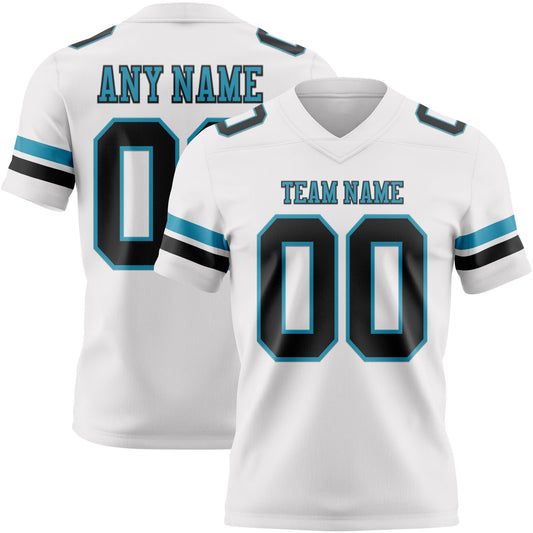 Custom White Black-Panther Blue Mesh Authentic Football Jersey