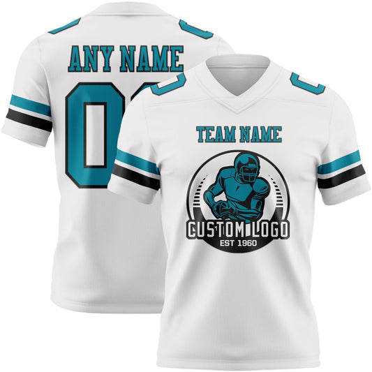 Custom White Teal-Black Mesh Authentic Football Jersey