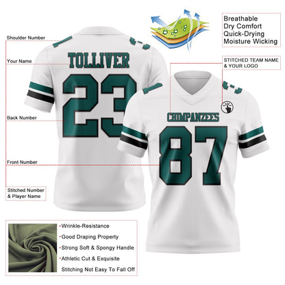 Custom White Midnight Green-Black Mesh Authentic Football Jersey