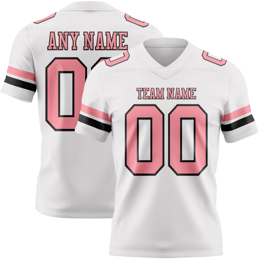 Custom White Medium Pink-Black Mesh Authentic Football Jersey