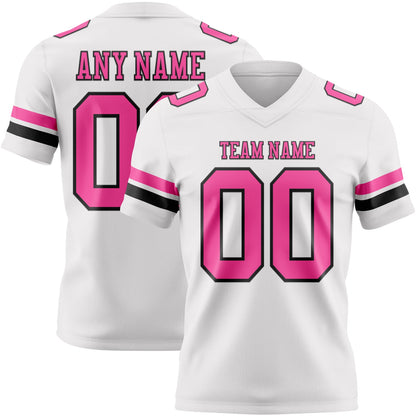 Custom White Pink-Black Mesh Authentic Football Jersey