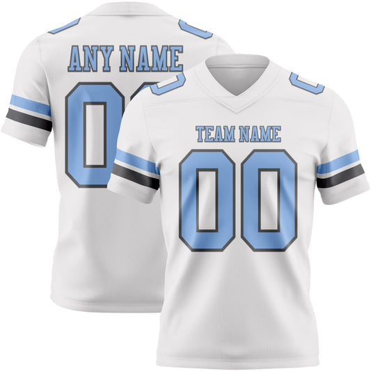 Custom White Light Blue-Steel Gray Mesh Authentic Football Jersey