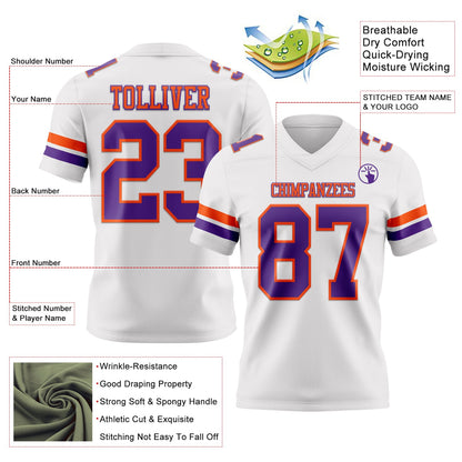 Custom White Purple-Orange Mesh Authentic Football Jersey