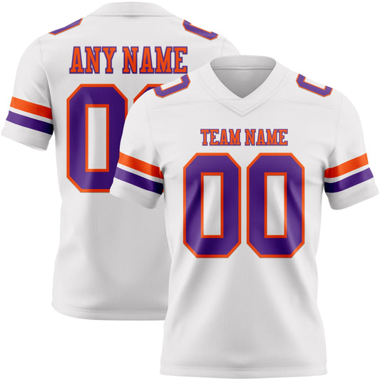 Custom White Purple-Orange Mesh Authentic Football Jersey