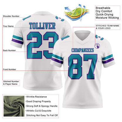 Custom White Teal-Purple Mesh Authentic Football Jersey