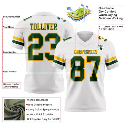 Custom White Green-Gold Mesh Authentic Football Jersey