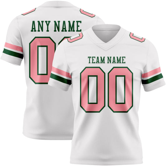 Custom White Medium Pink-Green Mesh Authentic Football Jersey
