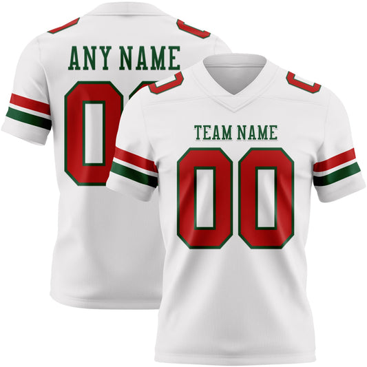 Custom White Red-Green Mesh Authentic Football Jersey