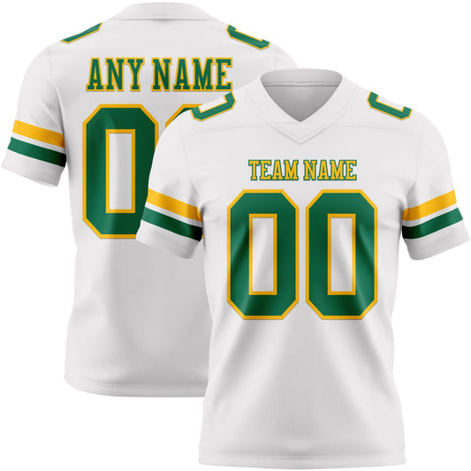 Custom White Kelly Green-Gold Mesh Authentic Football Jersey