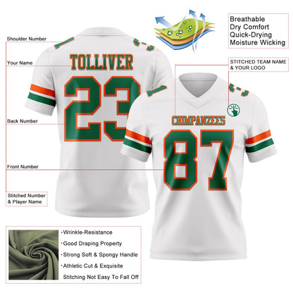 Custom White Kelly Green-Orange Mesh Authentic Football Jersey